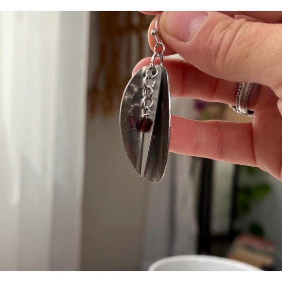 Handmade Spoon Fork Tine Earrings: Metal Spike beaded dangle earrings - Picture 5 of 6